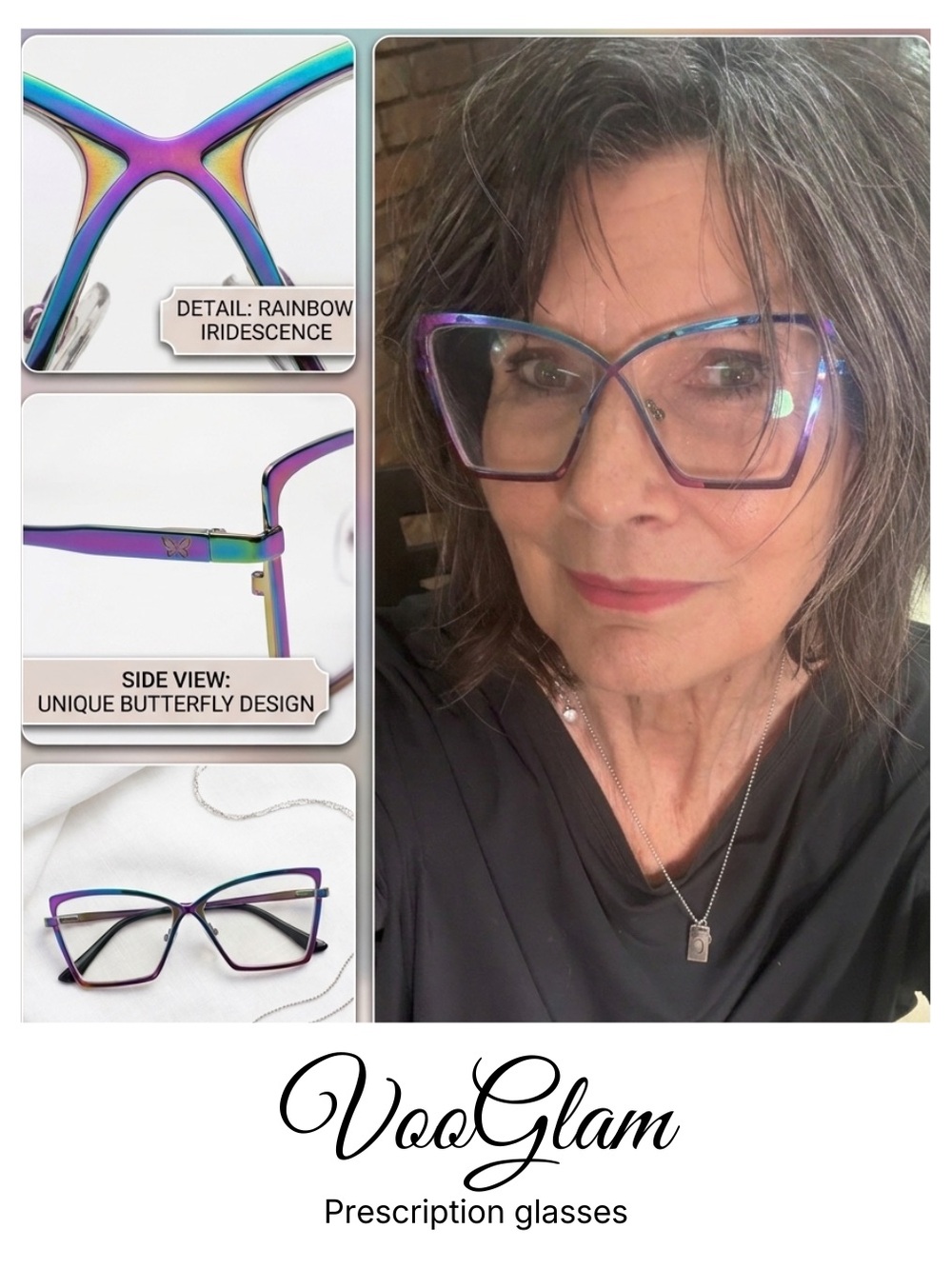 VooGlam Rainbow Butterfly Geometric Prescription Eyeglass Frames 55-13-140